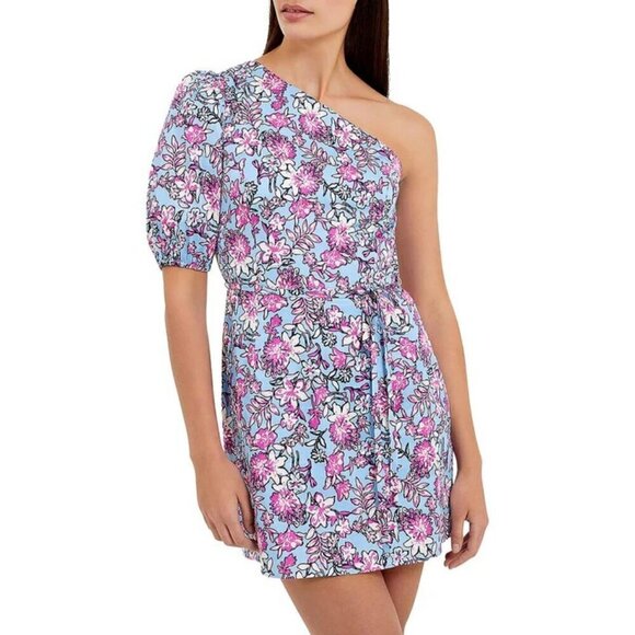 NWT French Connection Fotini One Shoulder Mini Dress Placid Blue Floral Size 10 - Picture 1 of 8